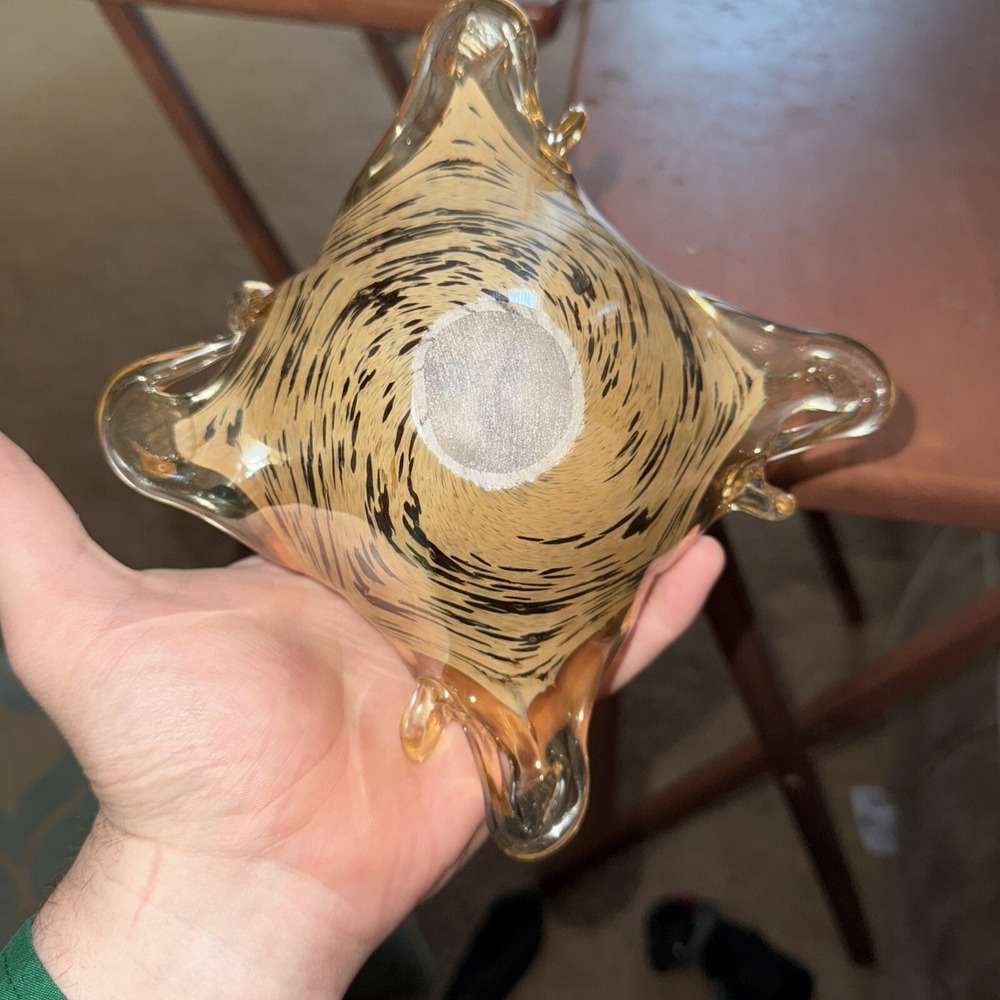 Vintage‎ Murano Blown Glass Tiger Style Print Basket Vetho Esquito Made In Italy - Picture 5 of 6